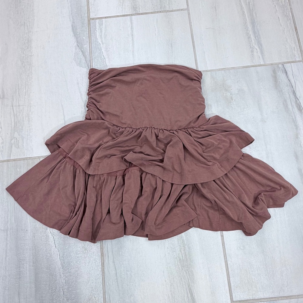 Maeve Anthropologie Mauve Brown Ruched Tiered Ruffle Knit Mini Skirt S